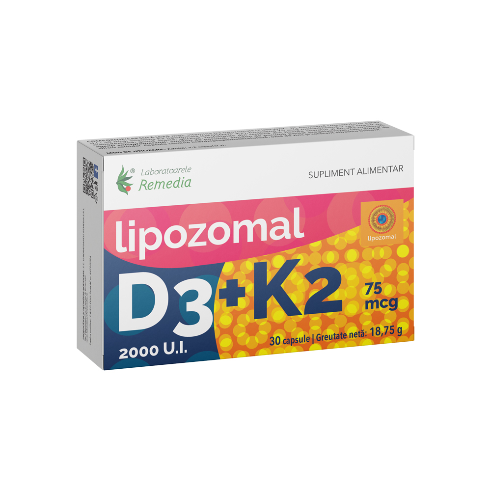 Vitamina D 2000 UI + Vitamina K2 75 mcg, 30 capsule, Remedia