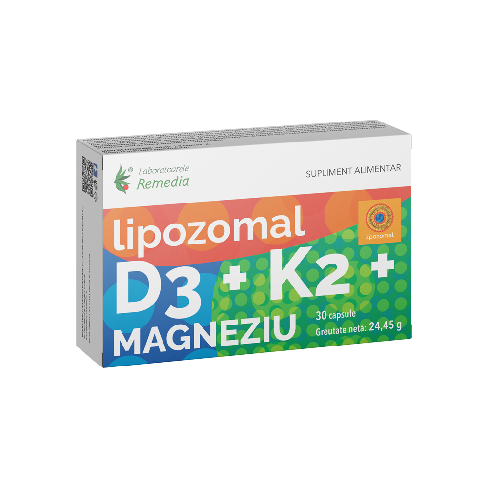 Vitamina D + Vitamina K2 + Magneziu Lipozomal, 30 capsule, Remedia