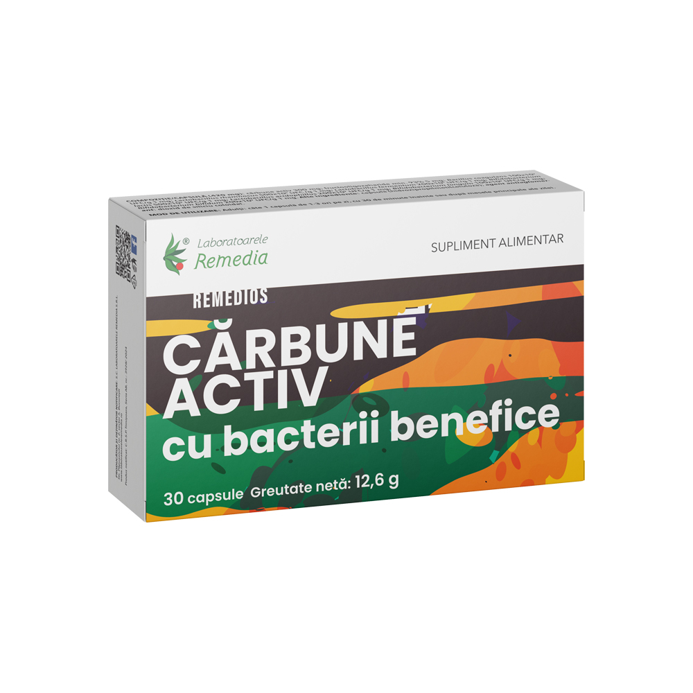 Carbuna activ cu bacterii benefice Remedios, 30 capsule, Remedia