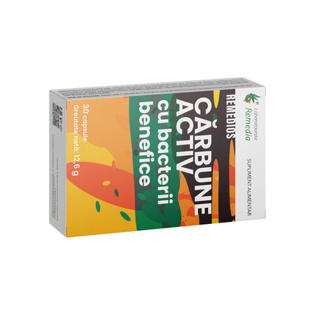 Carbune activ cu bacterii benefice Remedios, 30 capsule, Remedia 683628