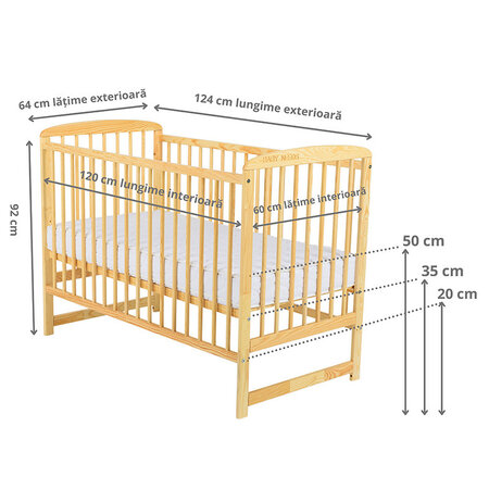 Patut din lemn Ola Natur, 120 x 60 cm, Baby Needs 683836