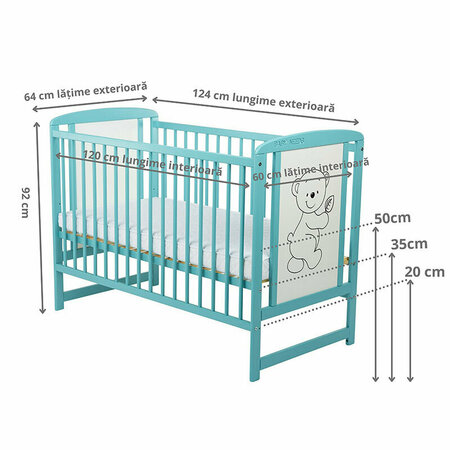 Patut din lemn Timmi Mint, 120 x 60 cm, Baby Needs 683856