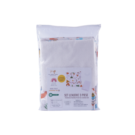 Lenjerie 3 piese + protectie impermeabila, 120x60 cm, Animalute, Fic Baby 763705