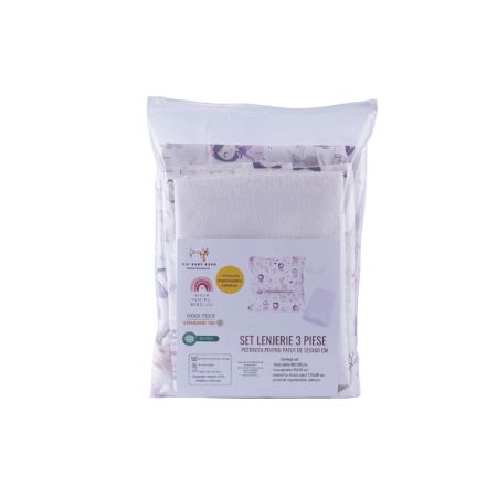 Lenjerie 3 piese + protectie impermeabila, 120x60 cm, Fetite, Fic Baby 763709