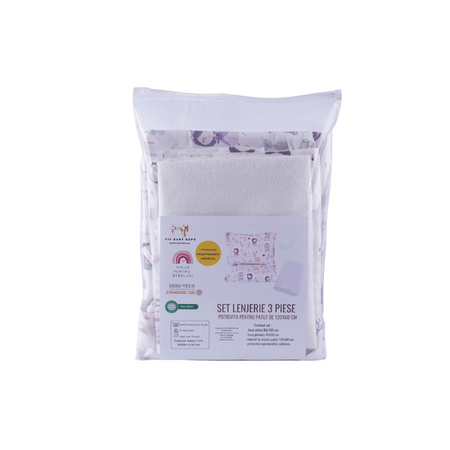 Lenjerie 3 piese + protectie impermeabila, 120x60 cm, Fetite, Fic Baby 763709