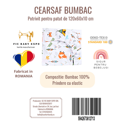 Cearsaf, 120x60 cm, Animalute, 1 bucata, Fic Baby 763639