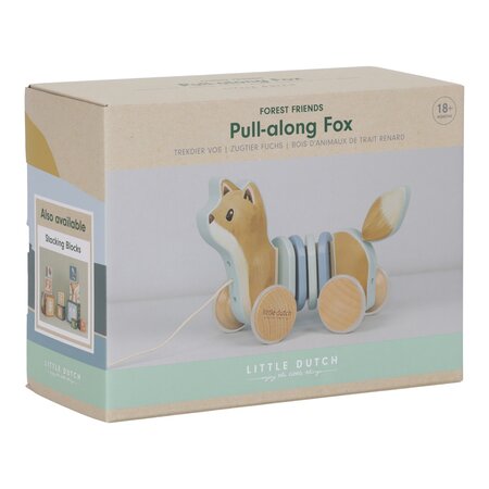 Jucarie de lemn cu roti si snur de tras Forest Friends, 18 luni+, Vulpe, Little Dutch 684711