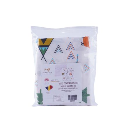 Set 2 cearsafuri bumbac, 120x60 cm, Alb, Animalute, Fic Baby 764319