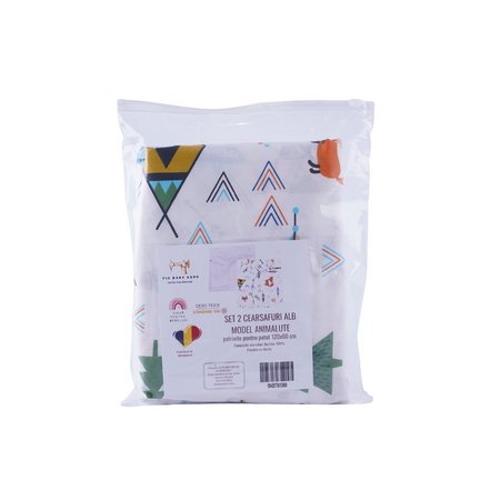 Set 2 cearsafuri bumbac, 120x60 cm, Alb, Animalute, Fic Baby 764319