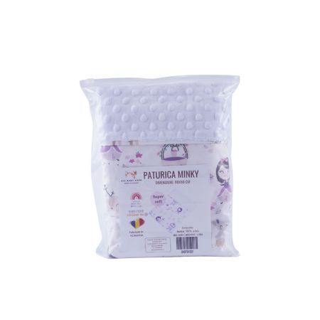 Paturica din plus minky si bumbac, 80 x 80 cm, Fetite, Fic Baby 764081
