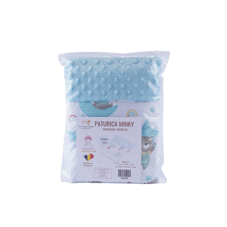 Paturica din plus minky si bumbac, 80 x 80 cm, Ursuleti in Balon, 1 bucata, Fic Baby 764100