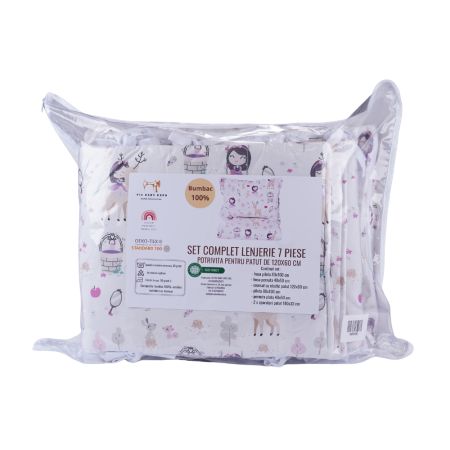 Set complet lenjerie 7 piese, 120x60 cm, Fetite, Fic Baby 764017