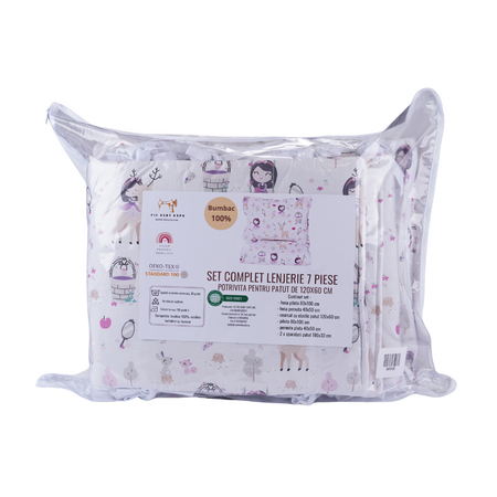 Set complet lenjerie 7 piese, 120x60 cm, Fetite, Fic Baby 764017