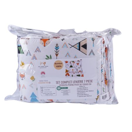 Set complet lenjerie 7 piese, 120x60 cm, Animalute, Fic Baby 763913