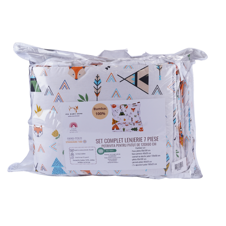 Set complet lenjerie 7 piese, 120x60 cm, Animalute, Fic Baby 763913