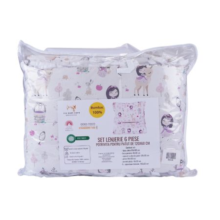 Set lenjerie 6 piese, 120x60 cm, Fetite, Fic Baby 763836