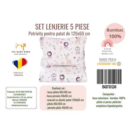 Set lenjerie 5 piese, 120x60 cm, Fetite, Fic Baby 763787