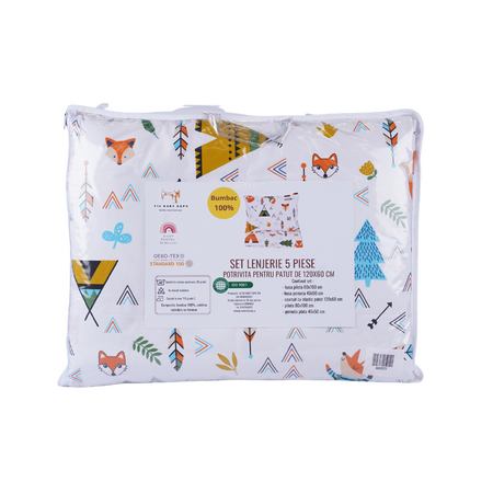 Set lenjerie 5 piese, 120x60 cm, Animalute, Fic Baby 763778