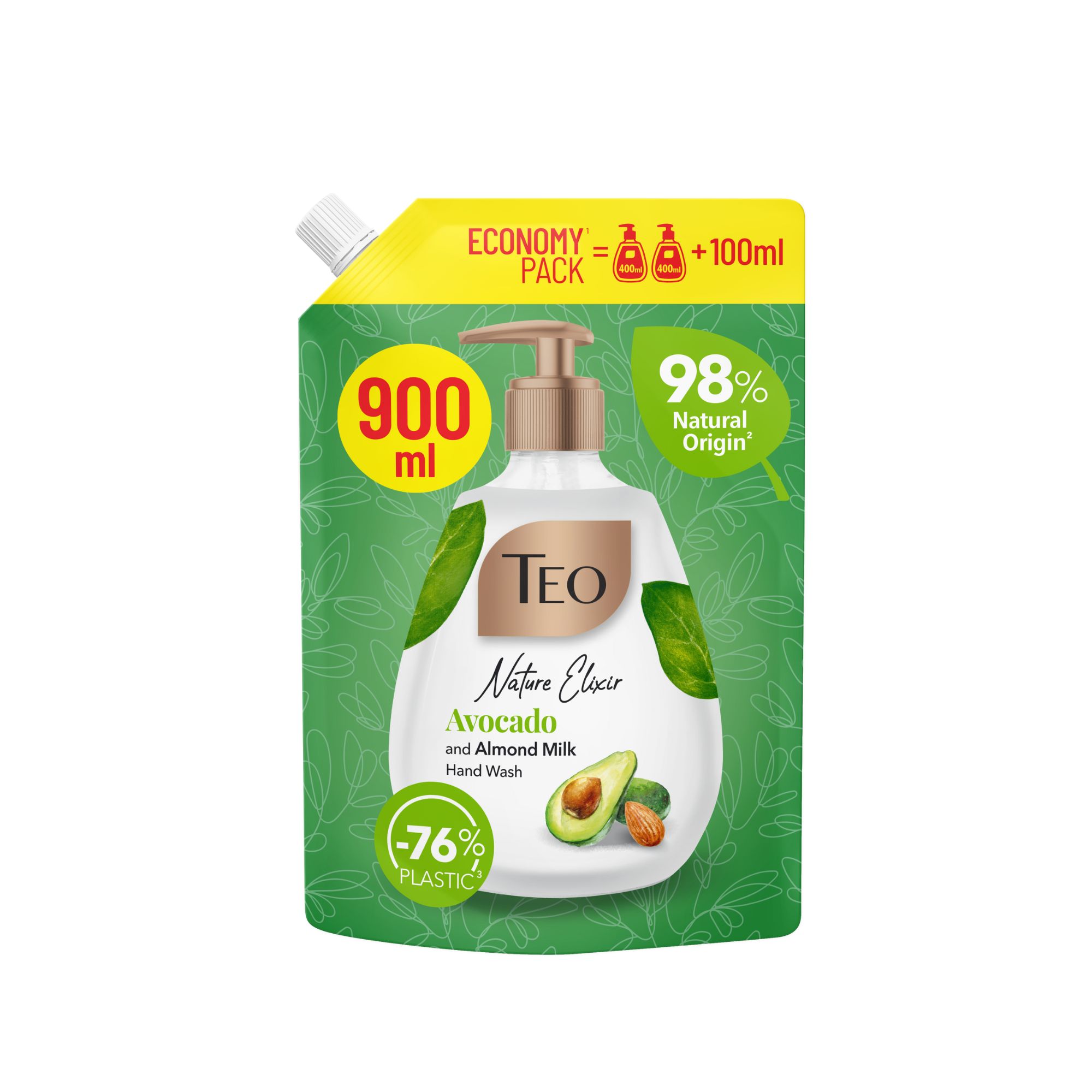 Sapun lichid cu Avocado si lapte de migdale Nature Elixir, 900 ml, Teo