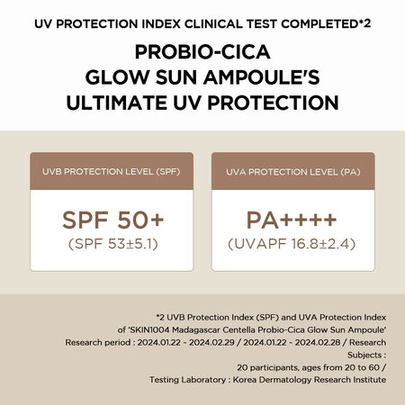 Ser cu protectie solara SPF 50+ PA++++ Centella Glow Sun Ampoule Probio-Cica, 50 ml, Skin1004 688609