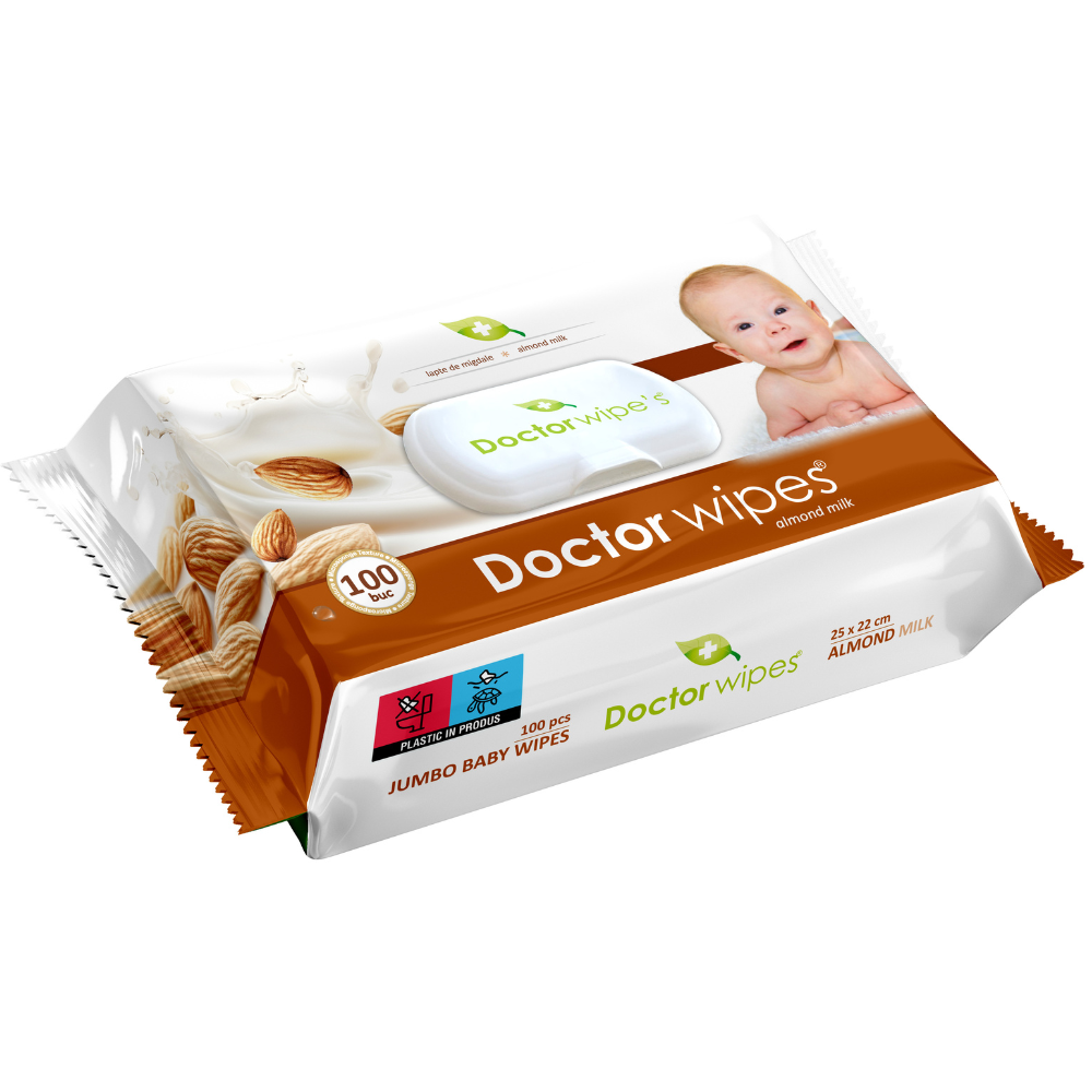 Servetele umede pentru copii, Lapte de Migdale,100 bucati, Doctor Wipes