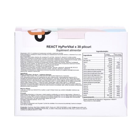 React Hypervital, 30 plicuri x 10 ml, Evercare 789302