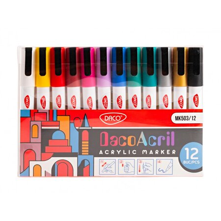 Set Markere acrilice, 12 buc, Daco