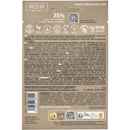 Masca pentru ochi cu niacinamide, cafeina si peptide, 2 x 8 ml, Iroha 688173