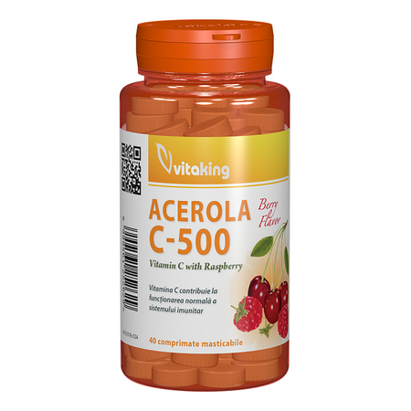 Vitamina C  cu acerola, 500 mg, 40 comprimate masticabile, Vitaking