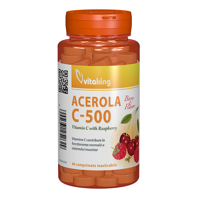 Vitamina C  cu acerola, 500 mg, 40 comprimate masticabile, Vitaking