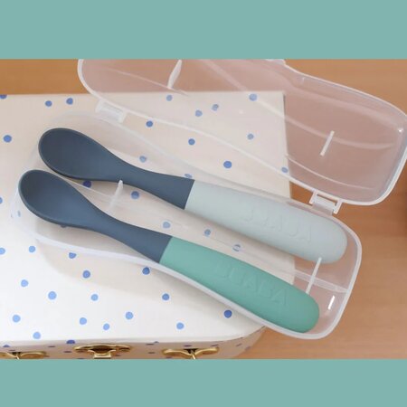 Set 2 lingurite silicon, Bicolor Mineral, + 4 luni, Beaba 688299