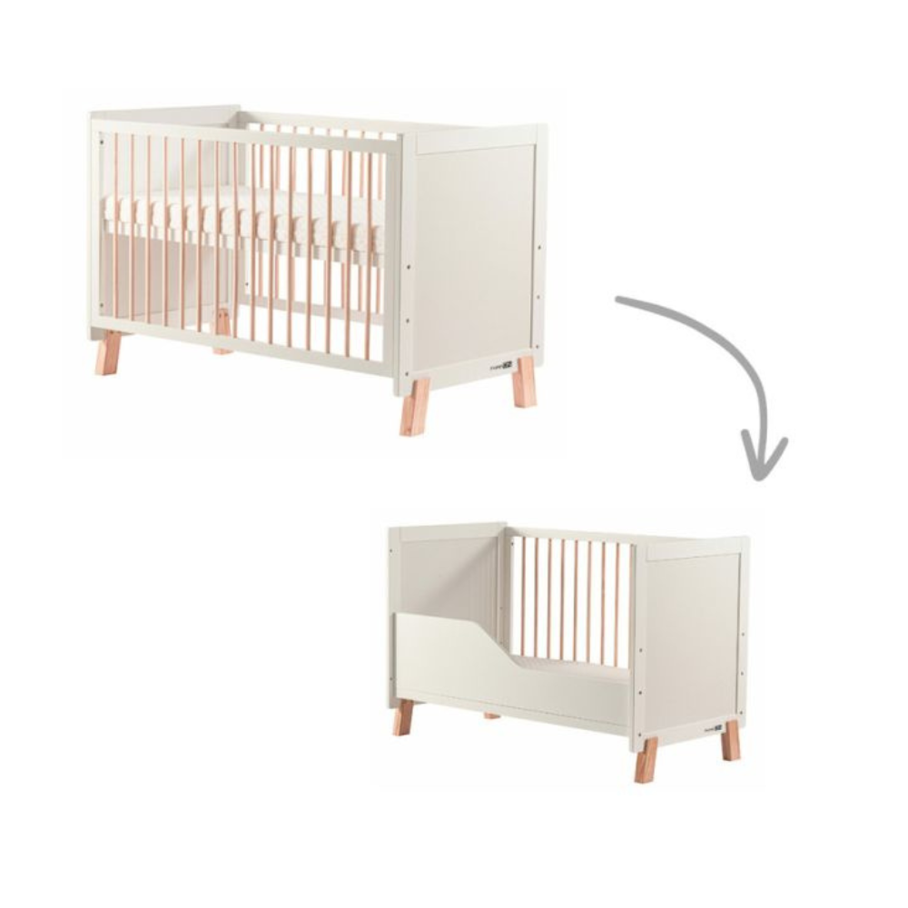 Patut din lemn transformabil cu bariera de siguranta, 120 x 60 cm, Alb, Ava, FreeON