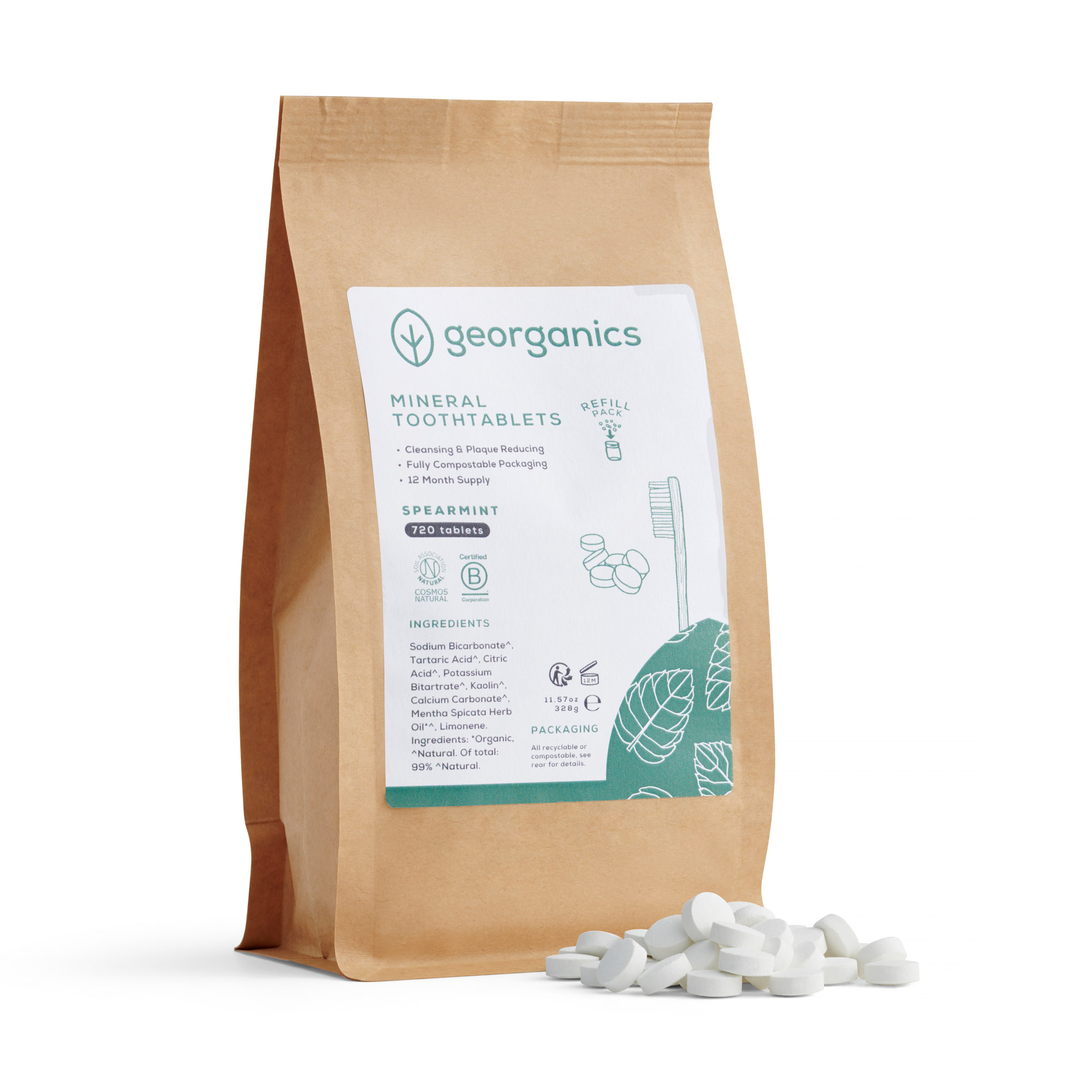 Apa de gura tablete, Spearmint,720 buc, Georganics