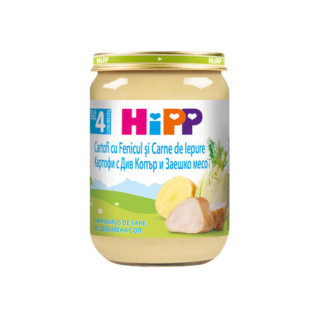 HIPP MENIU CARTOFI SI FENICUL CU IEPURE 190 GR