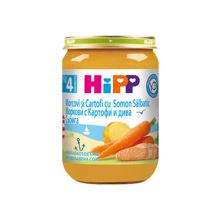 Meniu morcovi si cartofi cu somon salbatic, 190 g, Hipp