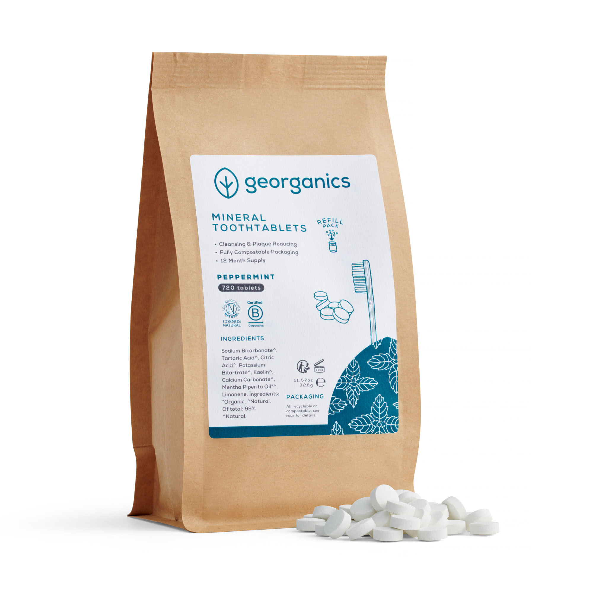 Apa de gura tablete, Peppermint,720 buc, Georganics