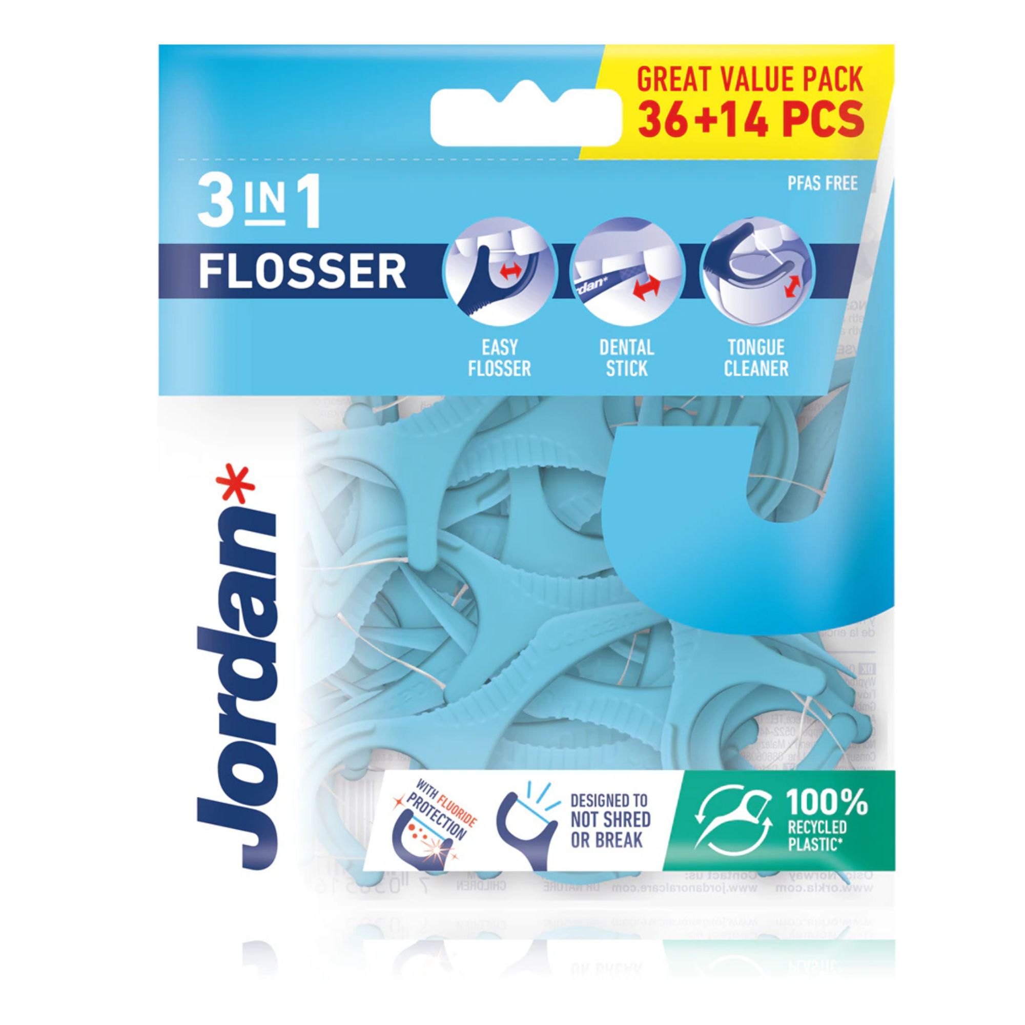 Ata dentara pentru adulti 3 in 1 Flossers+, 50 buc, Jordan