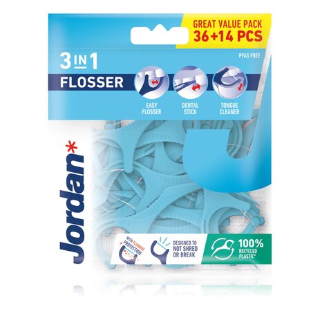 Ata dentara pentru adulti 3 in 1 Flossers+, 14 buc, Jordan