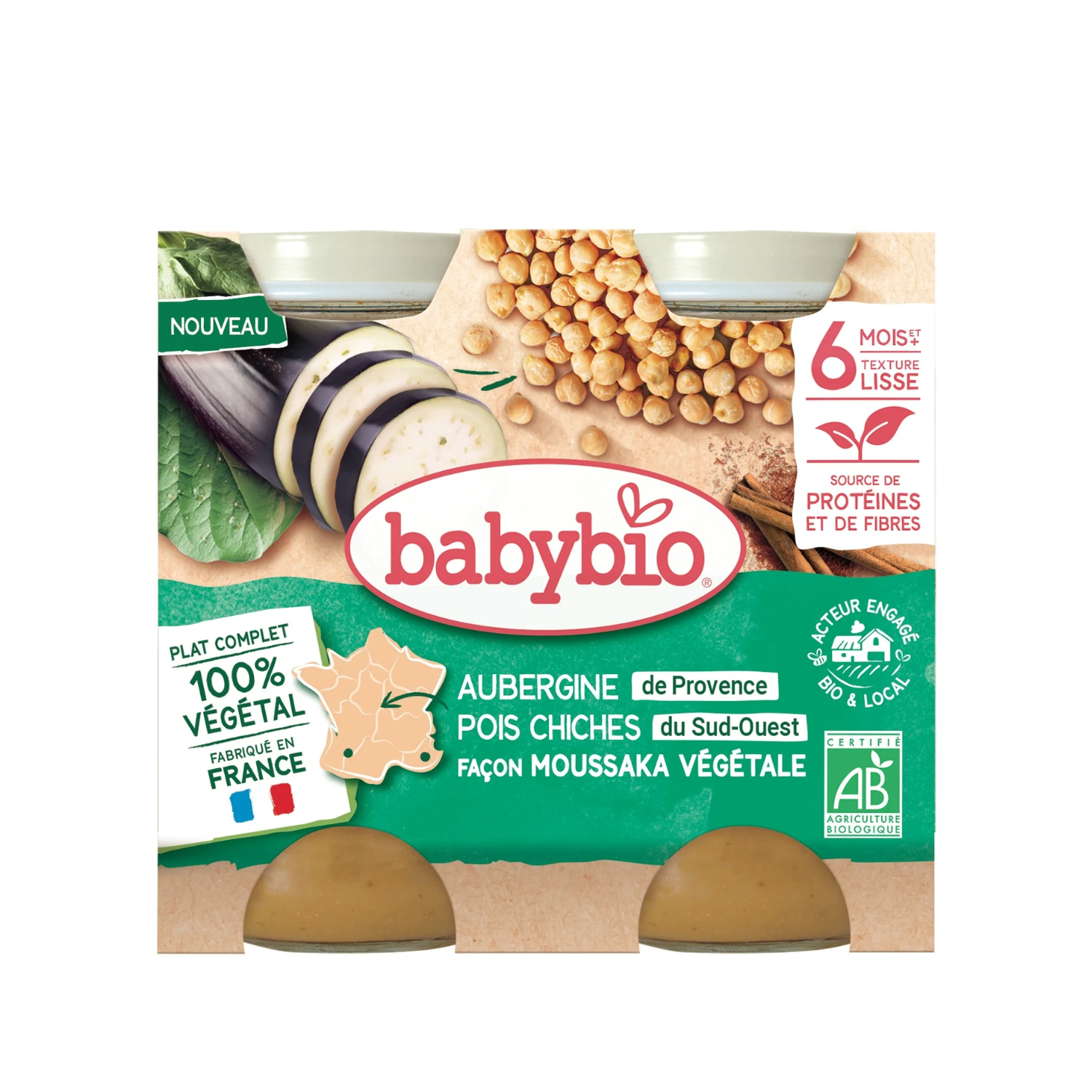 Moussaka vegetala Bio, 6 luni+, 2x200 g, Babybio