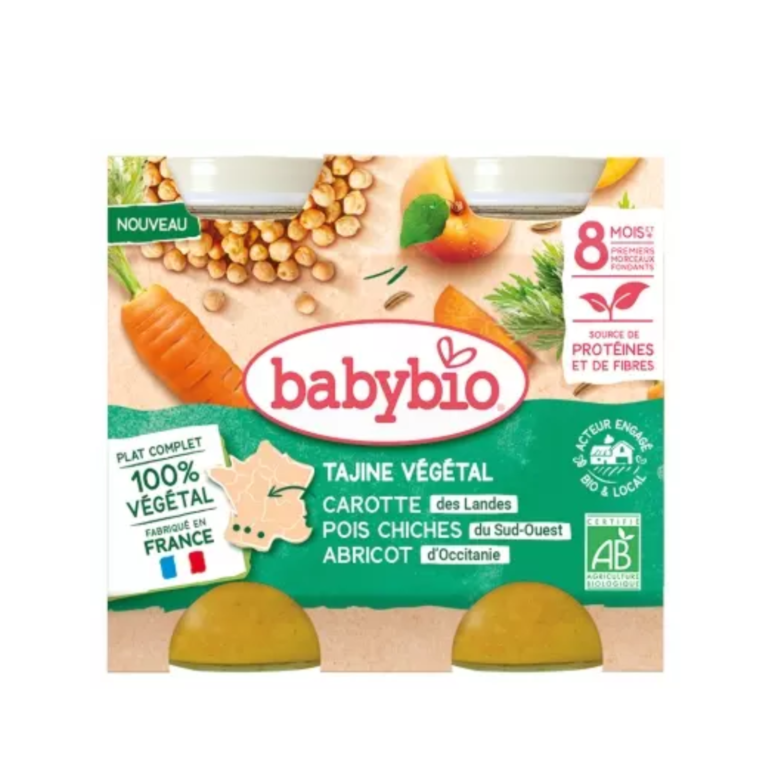 Tajine vegetal Bio, 8 luni+, 2x200 g, Babybio