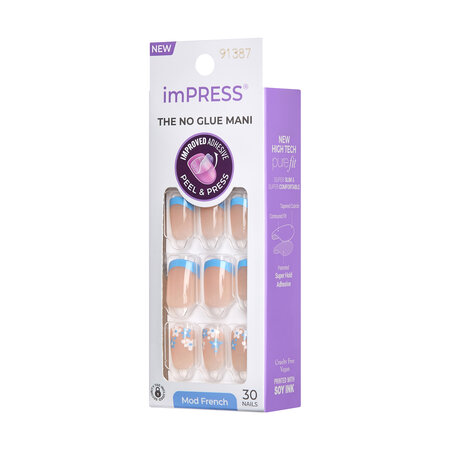 Unghii cu aplicare prin presare imPRESS Modern French, Snooze, 1 set, Kiss 689309