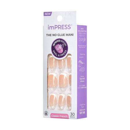 Unghii cu aplicare prin presare imPRESS Classic French, Model, 1 set, Kiss 689361