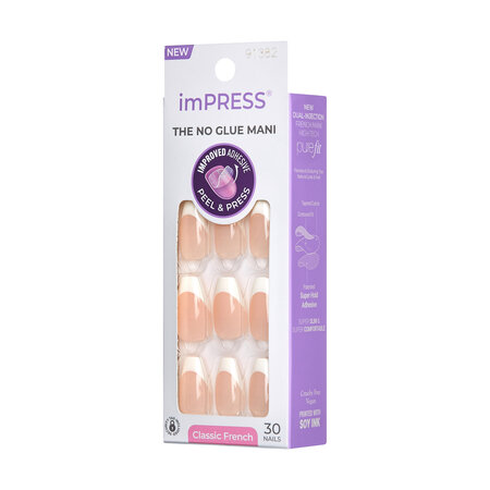 Unghii cu aplicare prin presare imPRESS Classic French, Ideal, 1 set, Kiss 689367