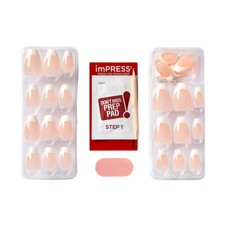 Unghii cu aplicare prin presare imPRESS Classic French, Ideal, 1 set, Kiss 689370