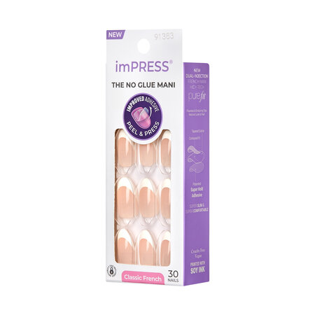 Unghii cu aplicare prin presare imPRESS Classic French, Everlasting, 1 set, Kiss 689394