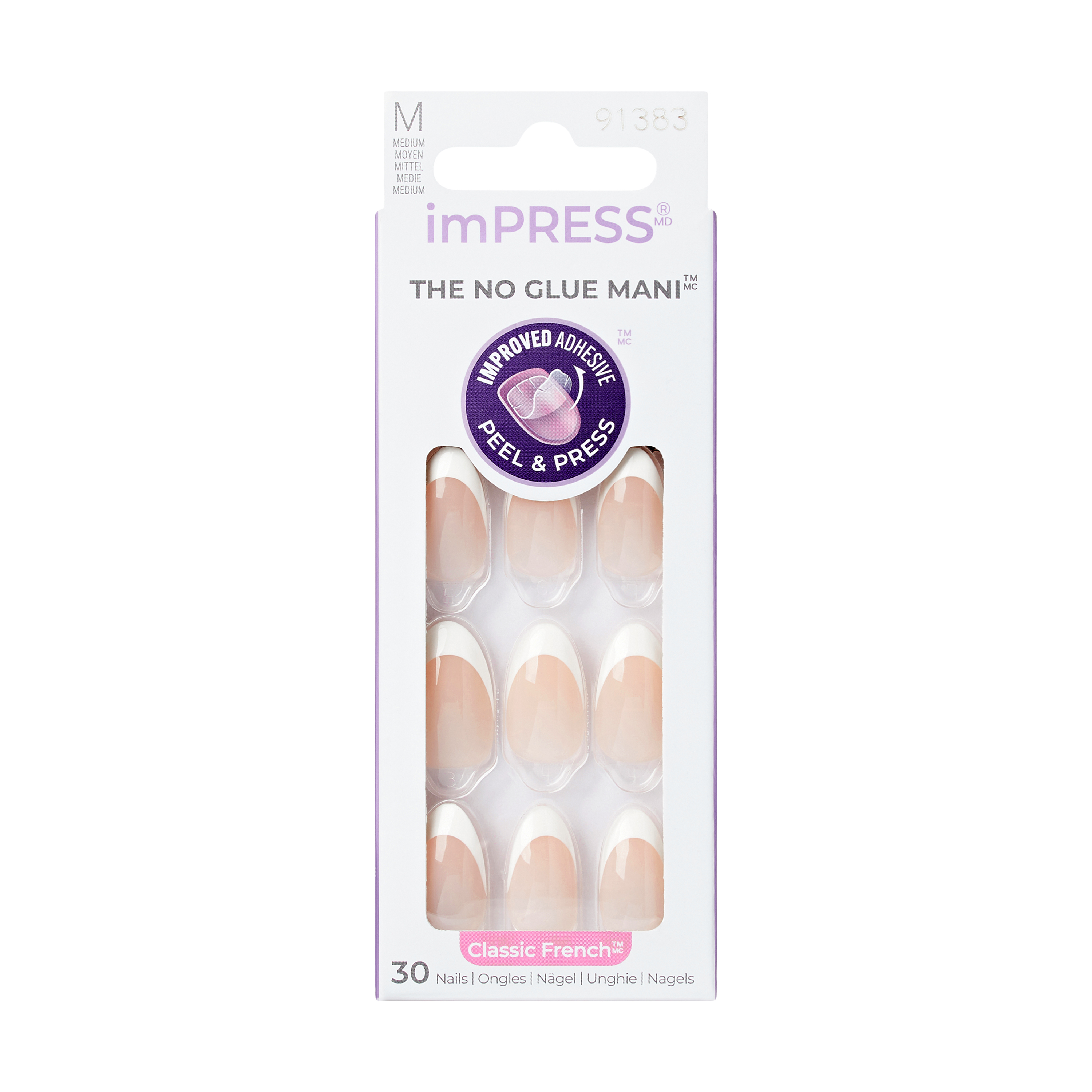 Unghii cu aplicare prin presare imPRESS Classic French, Everlasting, 1 set, Kiss