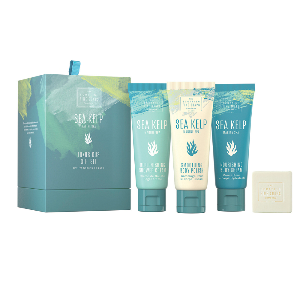 Set pentru ingrijire corp, Sea Kelp, 3 x 75 ml + 40 g, Scottish Fine Soaps