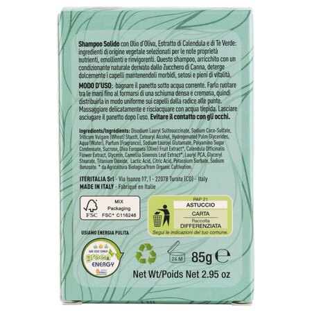 Sampon solid cu masline, galbenele si ceai verde, 85 g, Iteritalia 690187