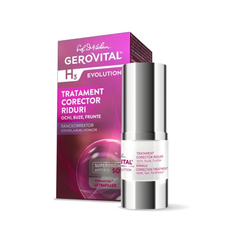 Tratament corector pentru riduri ochi, buze si frunte Gerovital H3 Evolution, 15 ml, Farmec