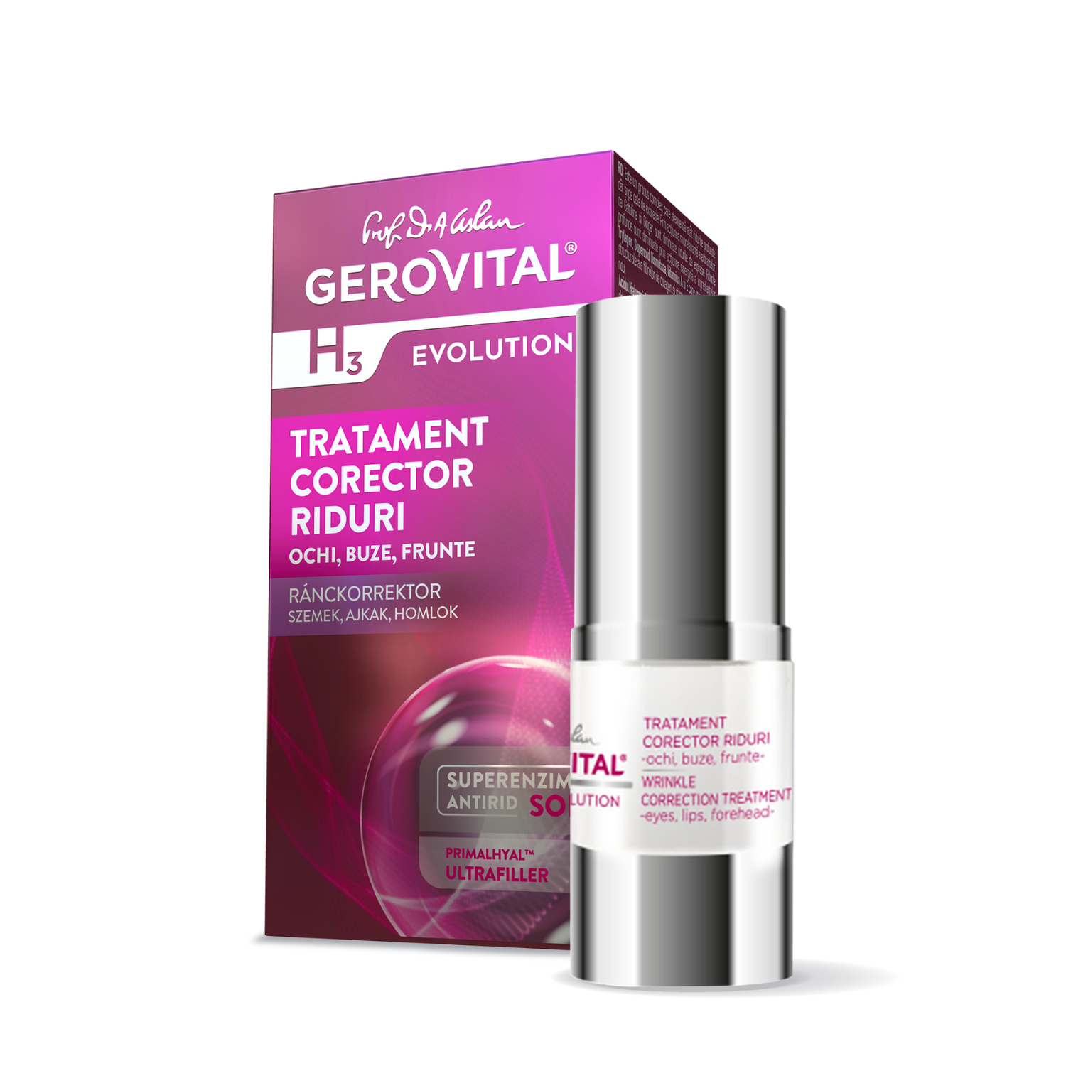 Tratament corector pentru riduri ochi, buze si frunte Gerovital H3 Evolution, 15 ml, Farmec